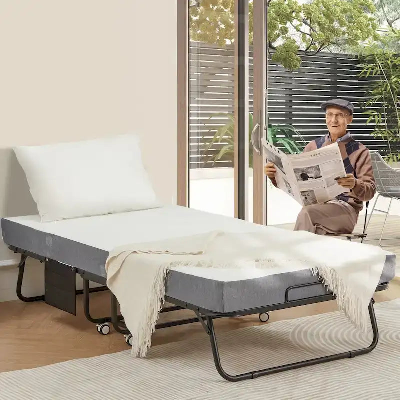 Folding Bed with Memory Foam Mattress: Portable foldable guest bed for adults with luxurious 5-inch memory foam mattress