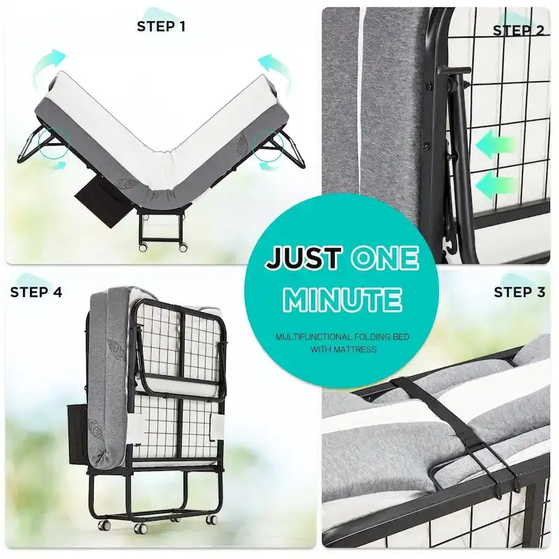 Folding Bed with Memory Foam Mattress: Portable foldable guest bed for adults with luxurious 5-inch memory foam mattress