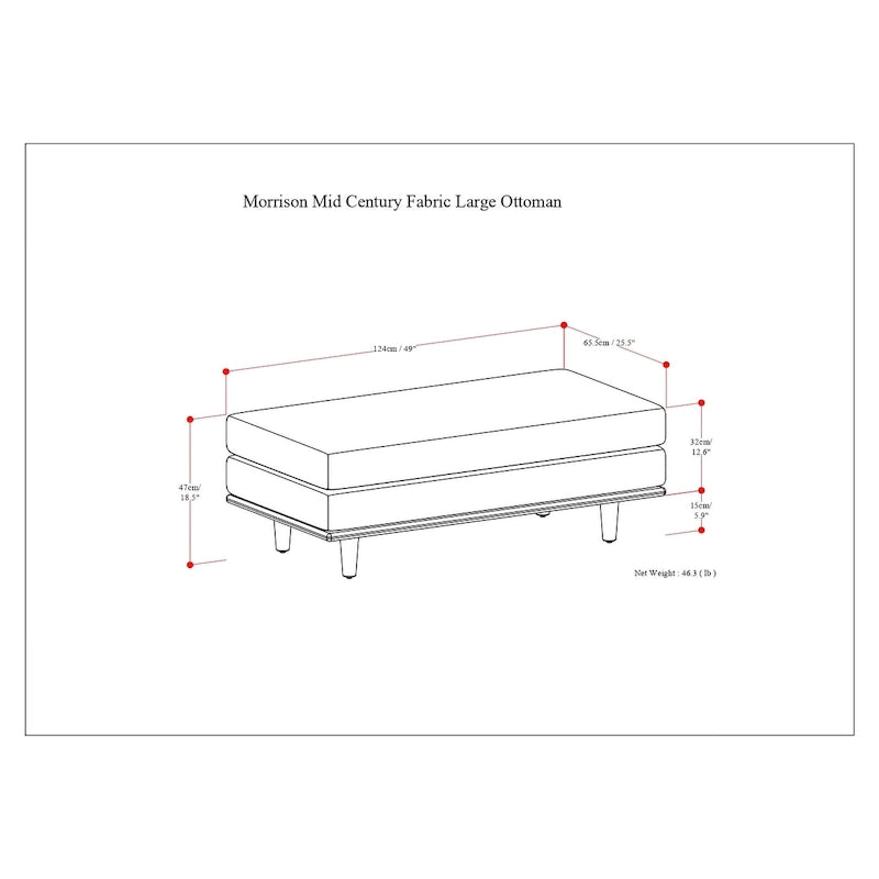 49 inch Wide Mid-Century Modern Table Ottoman