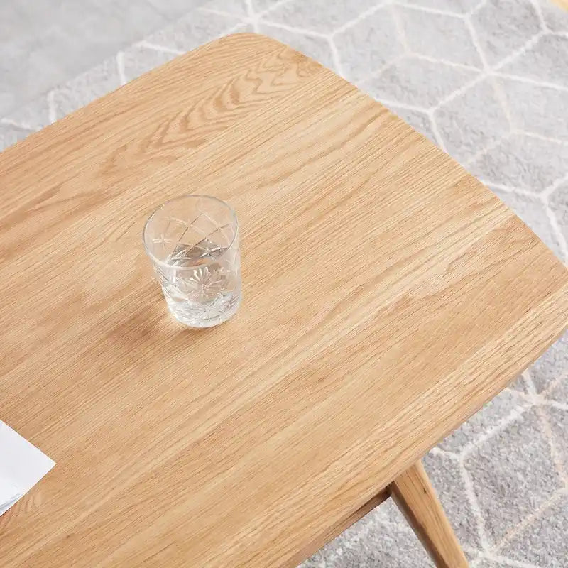 Noordse natuurlijke salontafel van massief hout met 2 niveaus en plank, rechthoekige accenttafel
