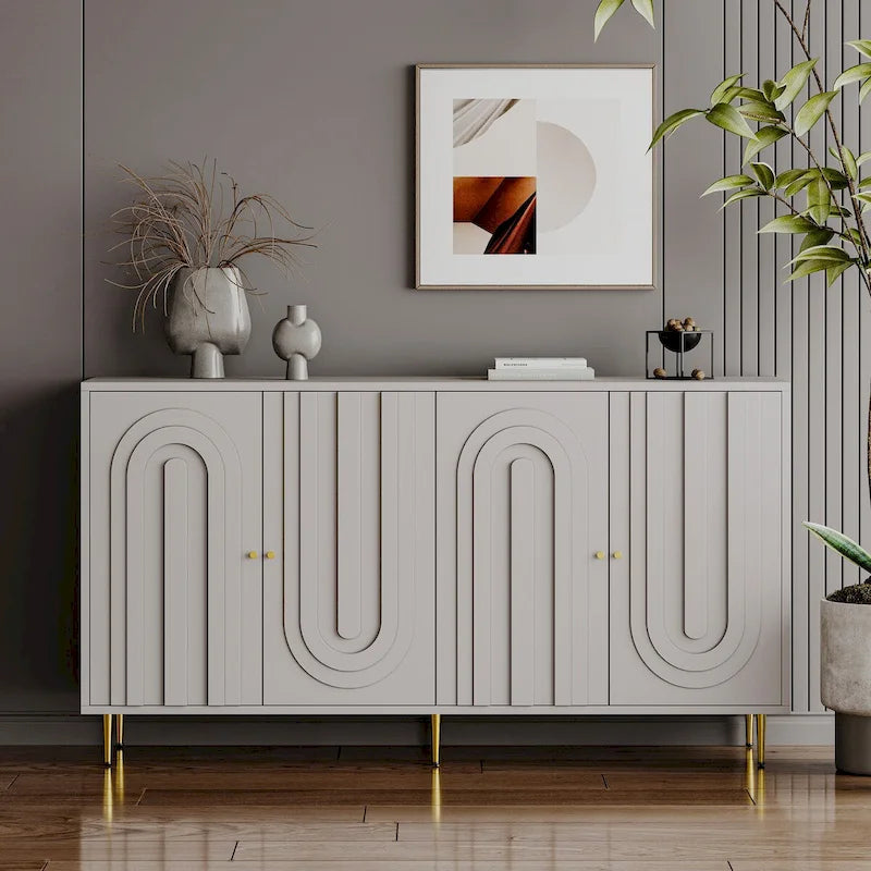 152,4 cm modernes Sideboard aus Holz mit blau-grauer Lackierung, 4 Türen und Stauraum