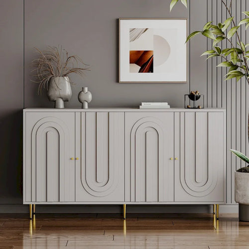 152,4 cm modernes Sideboard aus Holz mit blau-grauer Lackierung, 4 Türen und Stauraum