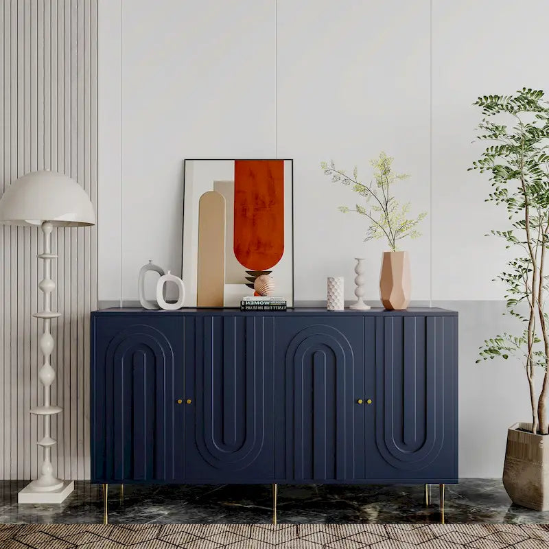 152,4 cm modernes Sideboard aus Holz mit blau-grauer Lackierung, 4 Türen und Stauraum