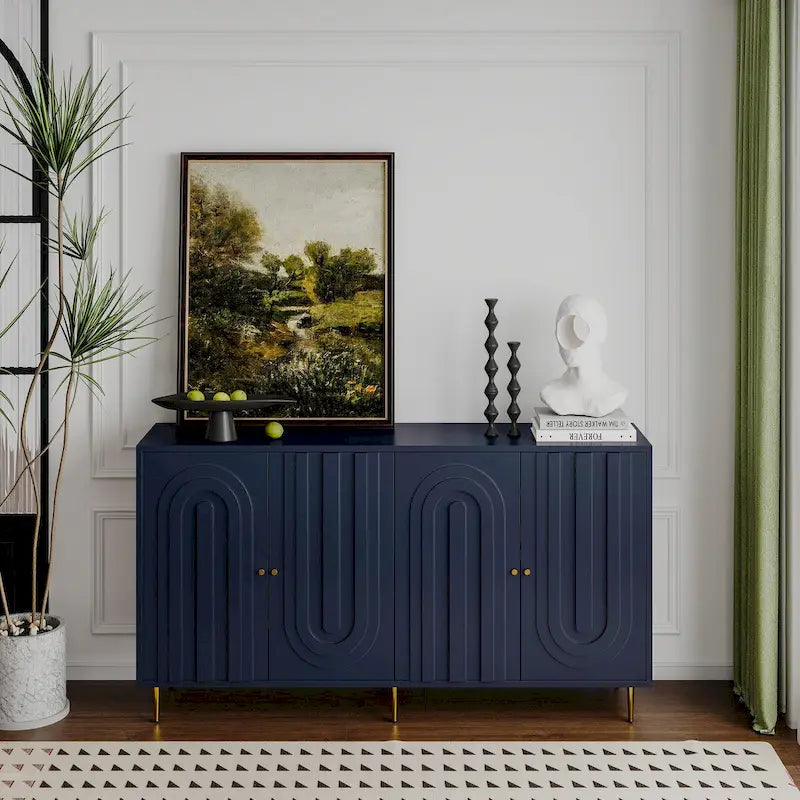 152,4 cm modernes Sideboard aus Holz mit blau-grauer Lackierung, 4 Türen und Stauraum