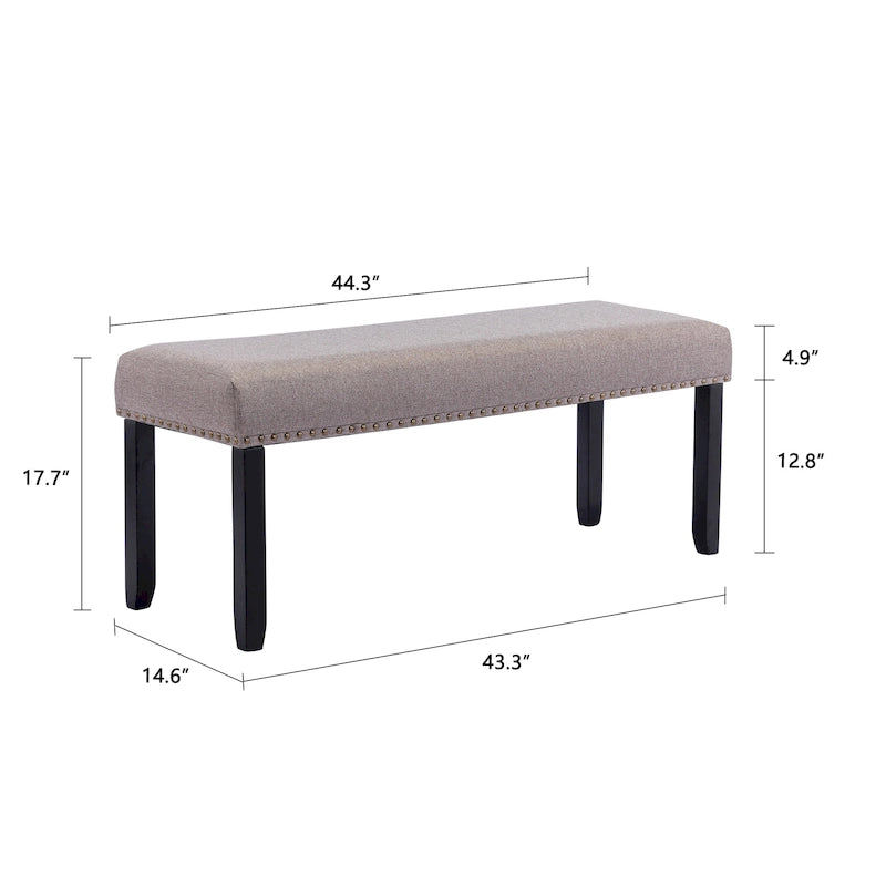 Modern 44 L Nailhead Trim Upholstered Bench with Wood Legs