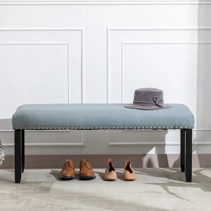 Modern 44 L Nailhead Trim Upholstered Bench with Wood Legs