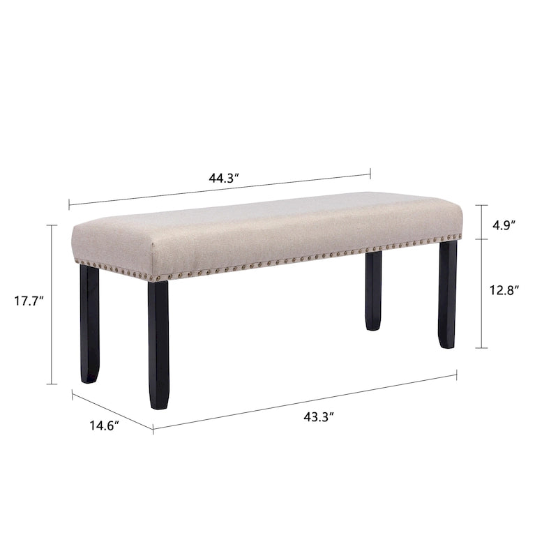 Modern 44 L Nailhead Trim Upholstered Bench with Wood Legs