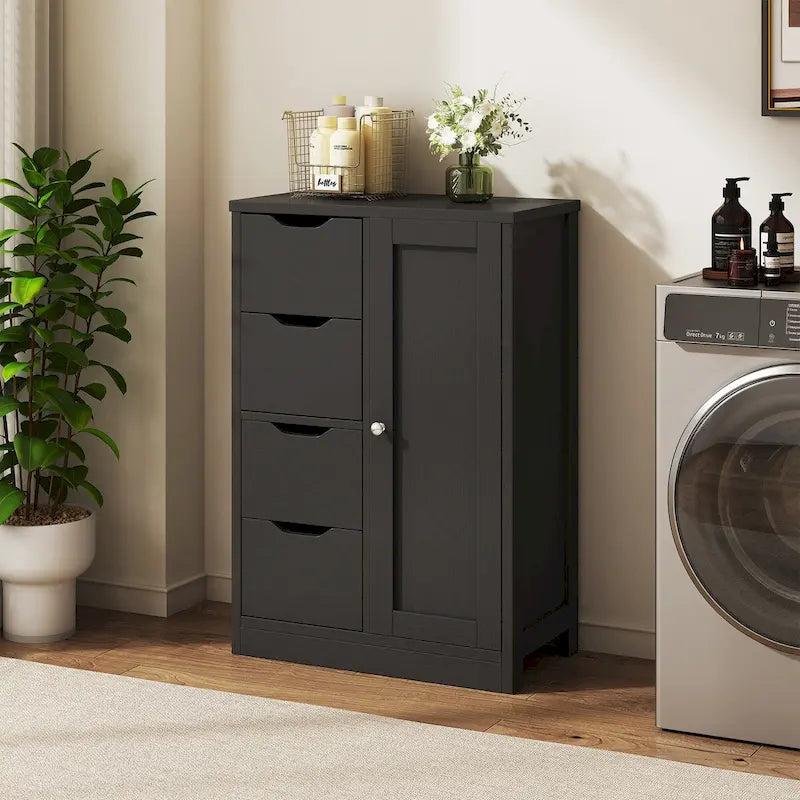 Bathroom Floor Storage Cabinet, Freestanding Pantry Cabinet with 4 Drawers and 1 Door