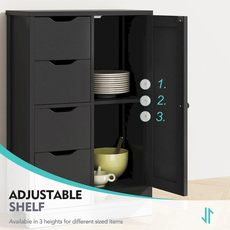 Bathroom Floor Storage Cabinet, Freestanding Pantry Cabinet with 4 Drawers and 1 Door