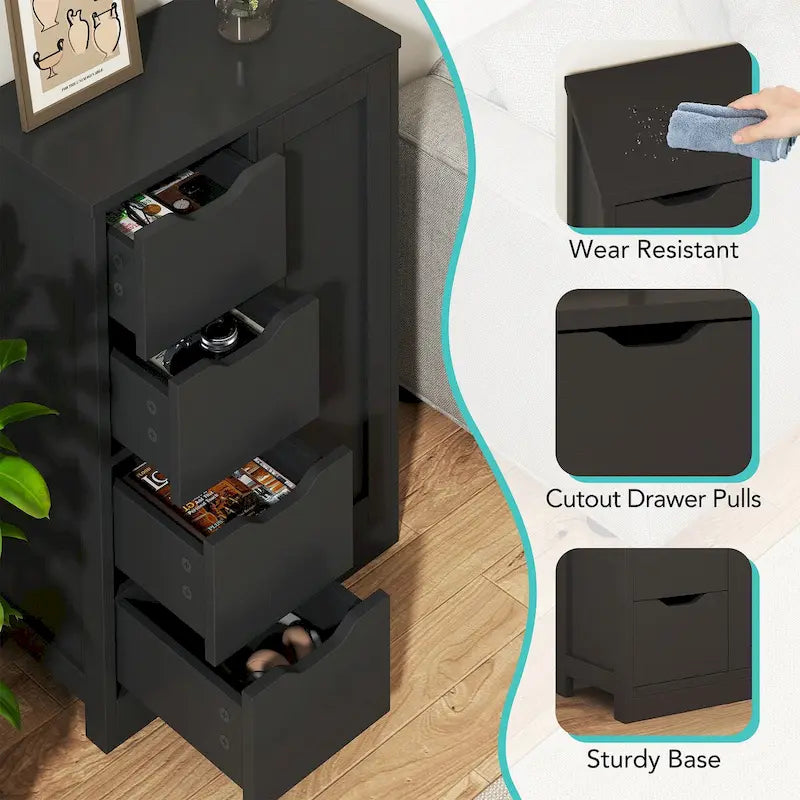 Bathroom Floor Storage Cabinet, Freestanding Pantry Cabinet with 4 Drawers and 1 Door