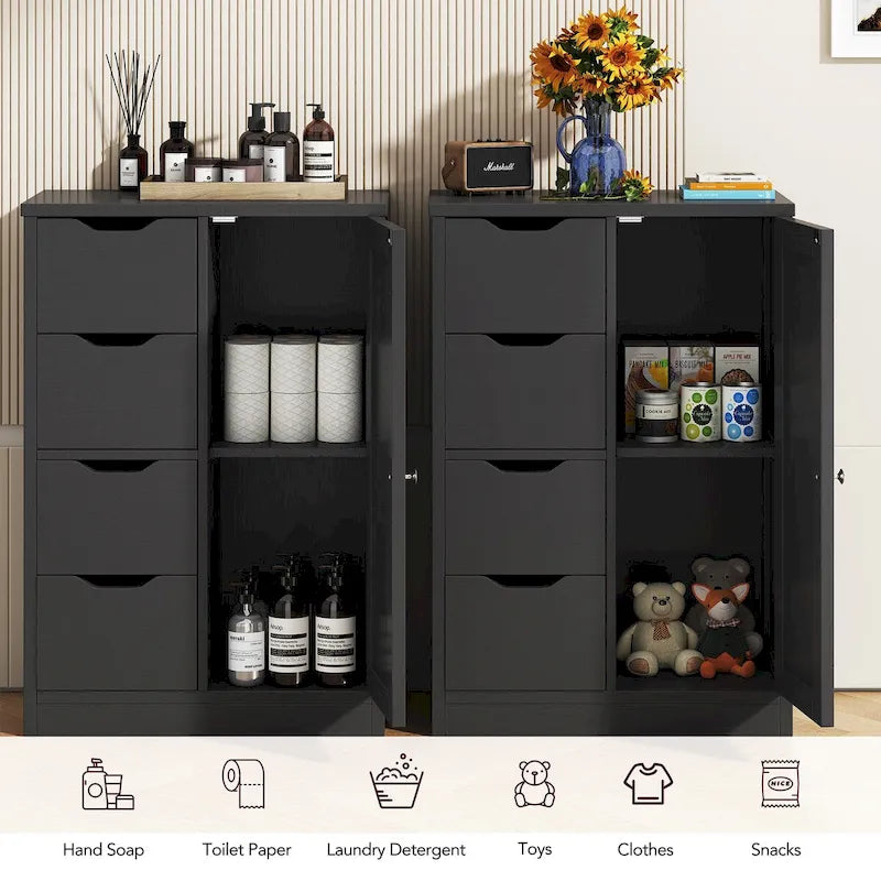 Bathroom Floor Storage Cabinet, Freestanding Pantry Cabinet with 4 Drawers and 1 Door