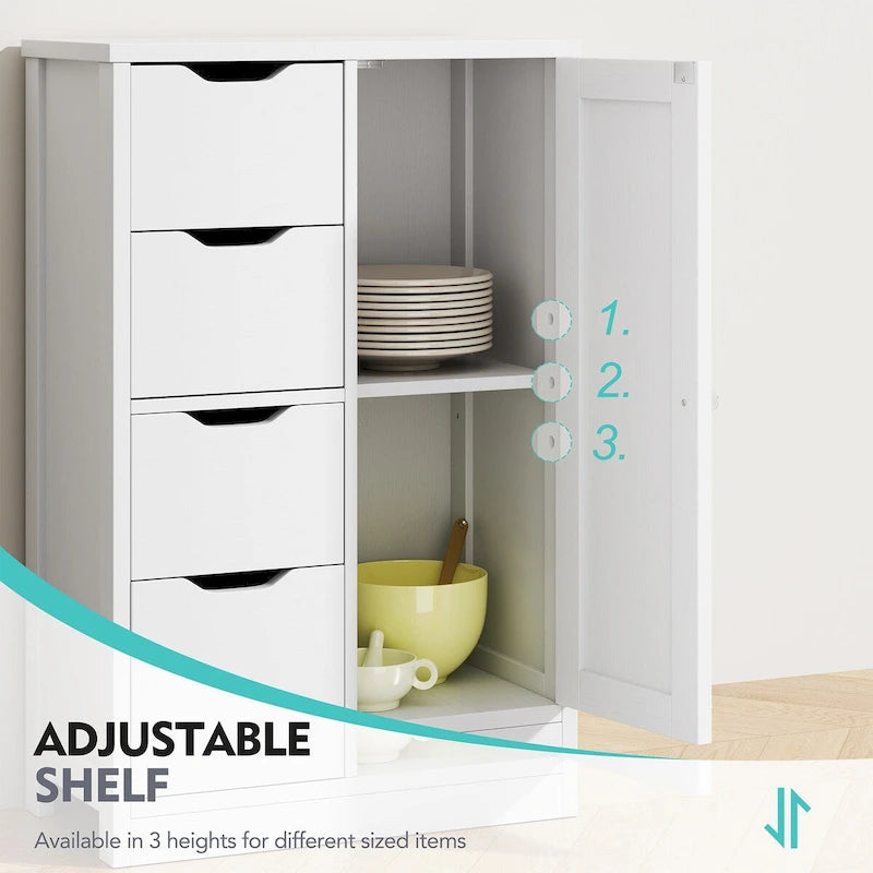 Bathroom Floor Storage Cabinet, Freestanding Pantry Cabinet with 4 Drawers and 1 Door