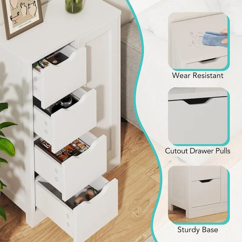 Bathroom Floor Storage Cabinet, Freestanding Pantry Cabinet with 4 Drawers and 1 Door