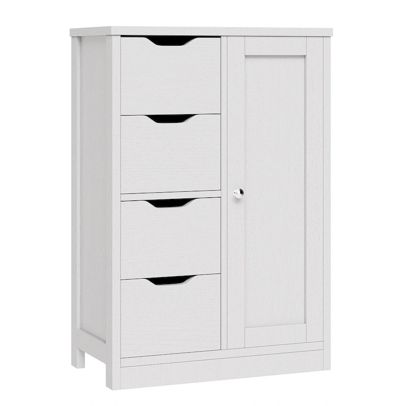 Bathroom Floor Storage Cabinet, Freestanding Pantry Cabinet with 4 Drawers and 1 Door