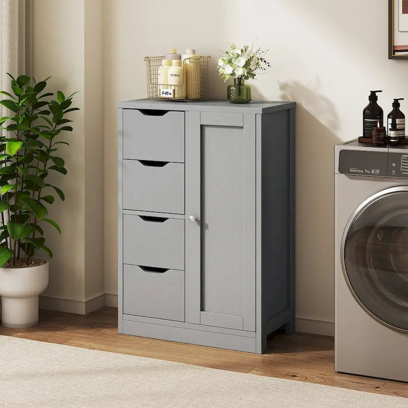 Bathroom Floor Storage Cabinet, Freestanding Pantry Cabinet with 4 Drawers and 1 Door