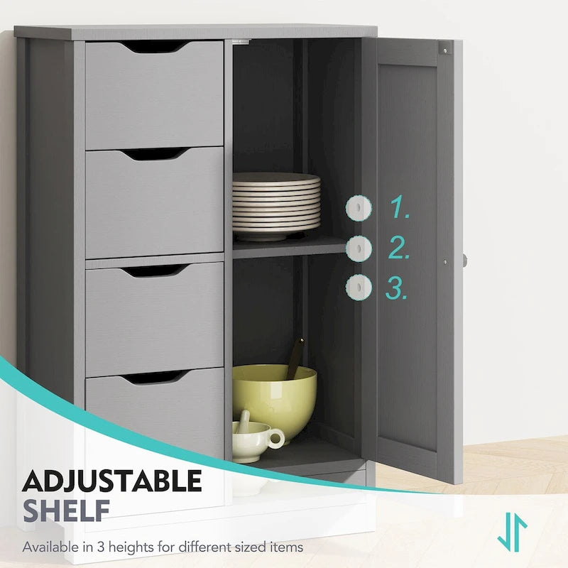 Bathroom Floor Storage Cabinet, Freestanding Pantry Cabinet with 4 Drawers and 1 Door
