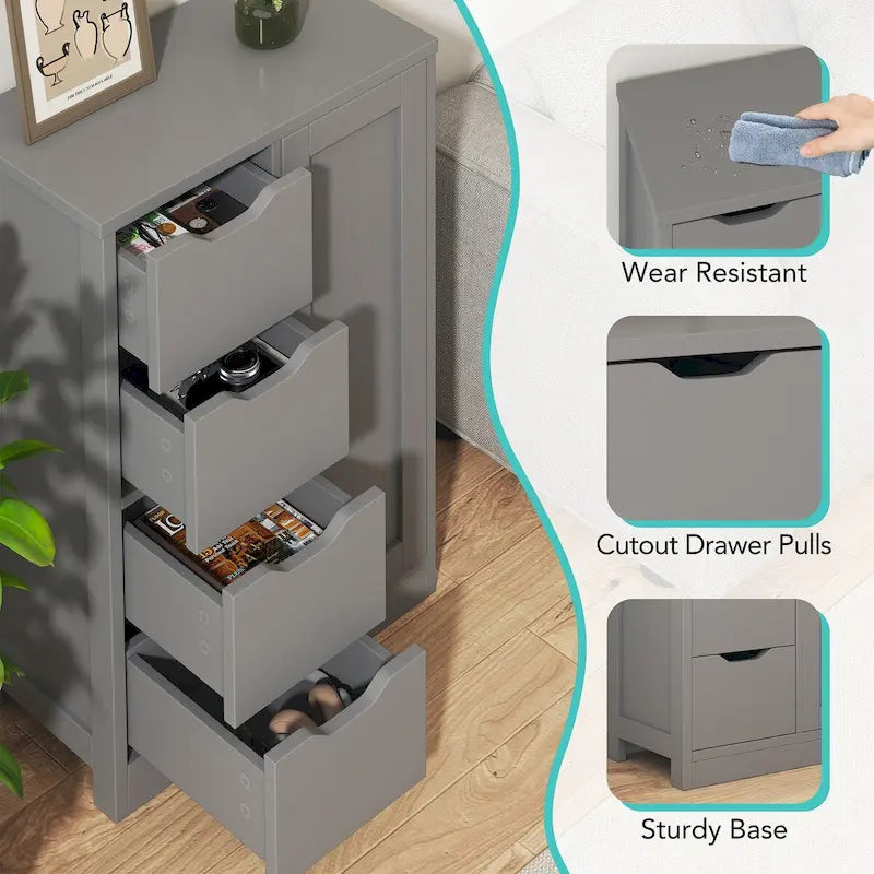 Bathroom Floor Storage Cabinet, Freestanding Pantry Cabinet with 4 Drawers and 1 Door