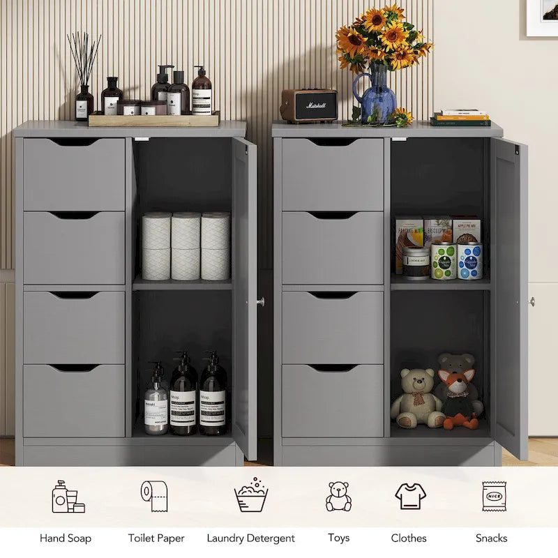 Bathroom Floor Storage Cabinet, Freestanding Pantry Cabinet with 4 Drawers and 1 Door
