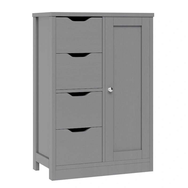 Bathroom Floor Storage Cabinet, Freestanding Pantry Cabinet with 4 Drawers and 1 Door