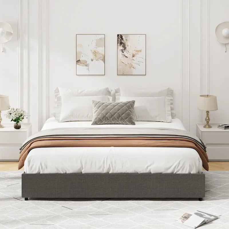 Platform Bed Frame, with 4 Storage Drawers