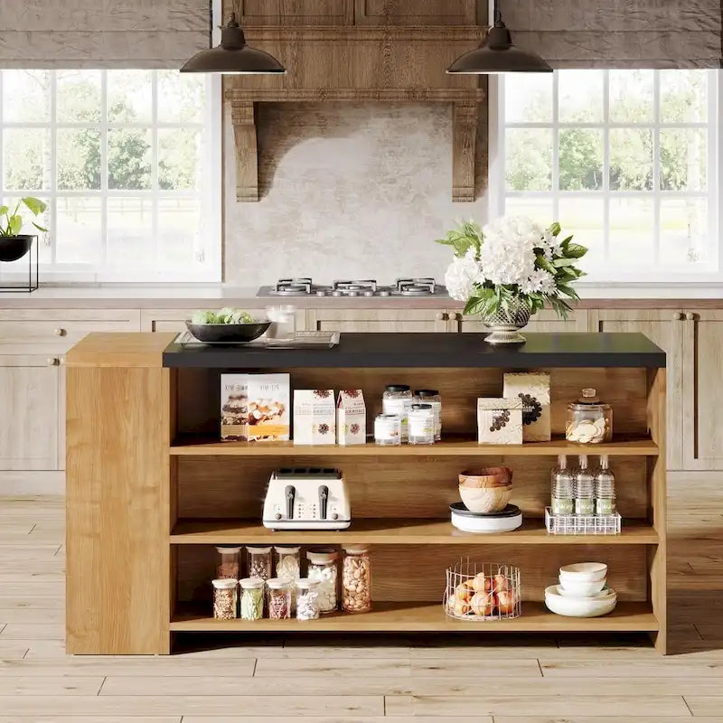55 Inches Farmhouse Kitchen Island with Storage for Kitchen, Dining Room