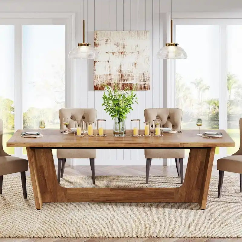 71 Inches Farmhouse Dining Room Table for 6-8 People with Solid Pedestal