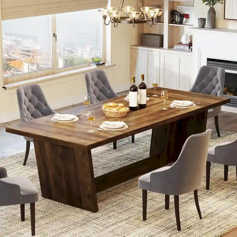 Eettafel in landelijke stijl van 71 inch voor 6-8 personen met massief onderstel