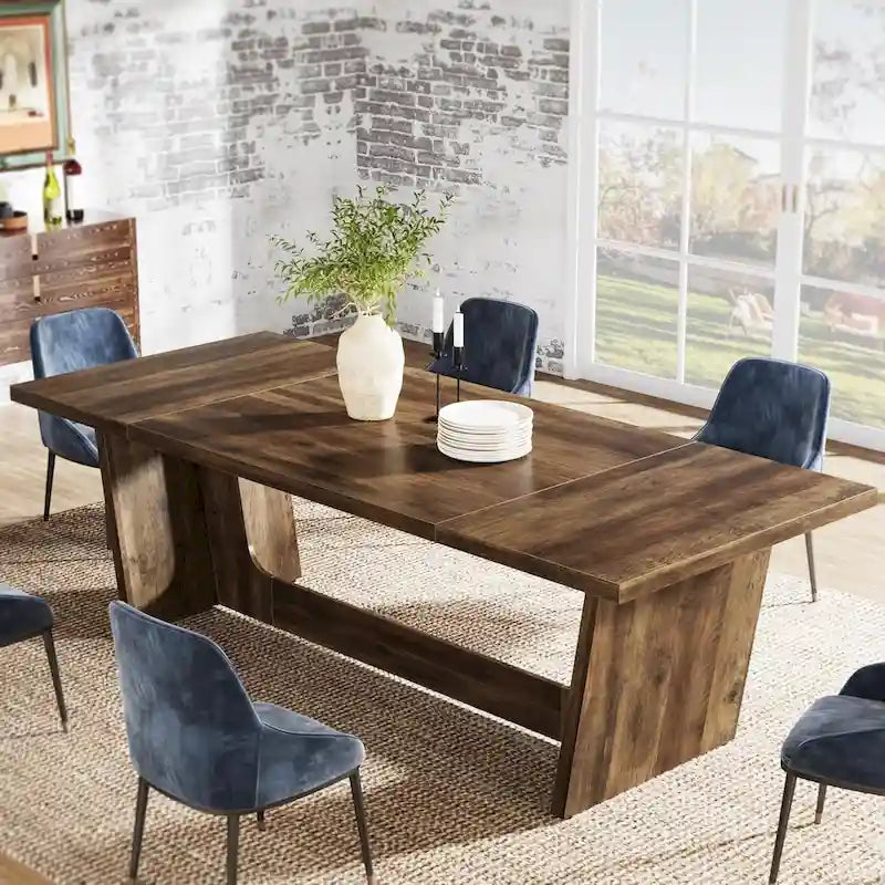Eettafel in landelijke stijl van 71 inch voor 6-8 personen met massief onderstel