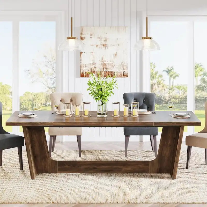 Eettafel in landelijke stijl van 71 inch voor 6-8 personen met massief onderstel