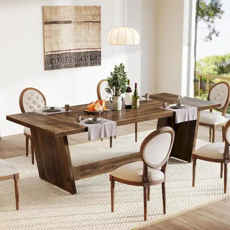 Eettafel in landelijke stijl van 71 inch voor 6-8 personen met massief onderstel