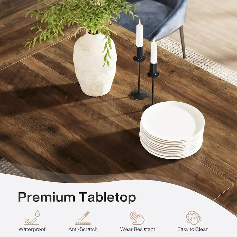 Eettafel in landelijke stijl van 71 inch voor 6-8 personen met massief onderstel
