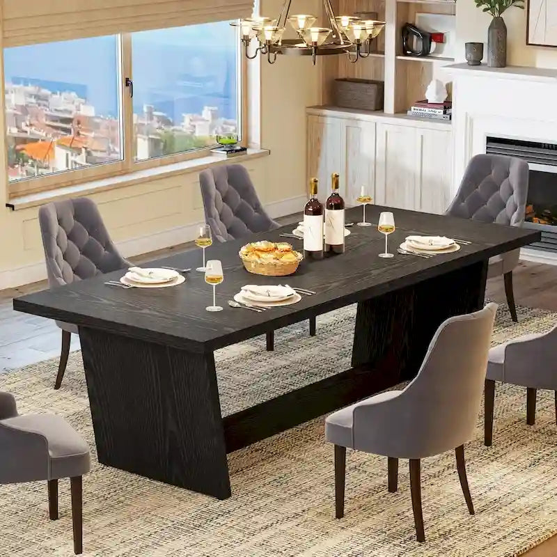 Eettafel in landelijke stijl van 71 inch voor 6-8 personen met massief onderstel