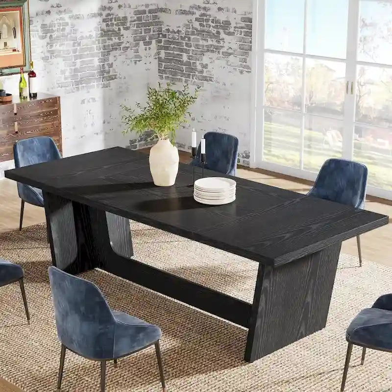 Eettafel in landelijke stijl van 71 inch voor 6-8 personen met massief onderstel